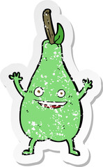 retro distressed sticker of a cartoon happy pear