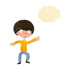 cartoon panicking boy with thought bubble