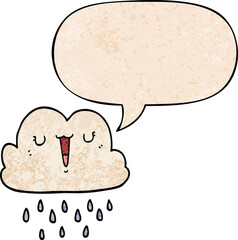 cartoon storm cloud and speech bubble in retro texture style