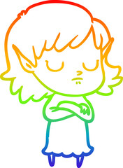 rainbow gradient line drawing cartoon elf girl