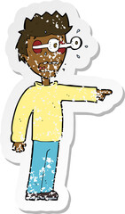 retro distressed sticker of a cartoon man with popping out eyes