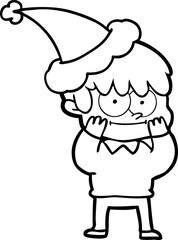 happy line drawing of a man wearing santa hat