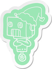 cartoon  sticker of a robot wearing santa hat