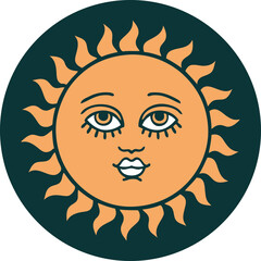 tattoo style icon of a sun with face
