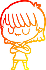 warm gradient line drawing cartoon woman