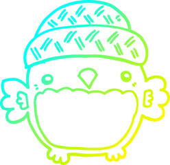 cold gradient line drawing cute cartoon owl in hat