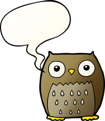 cartoon owl and speech bubble in smooth gradient style