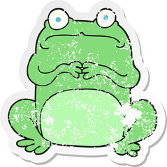 retro distressed sticker of a cartoon nervous frog