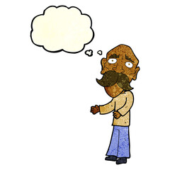 cartoon lonely old man with thought bubble