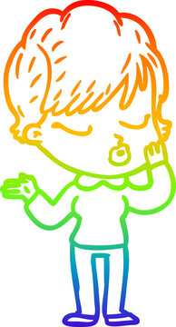 recommend clip art: rainbow gradient line drawing cartoon woman with eyes shut