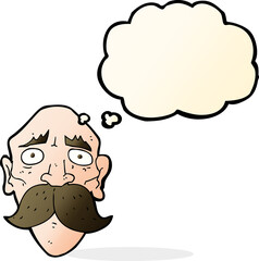 cartoon sad old man with thought bubble