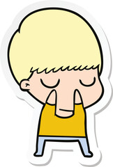 sticker of a cartoon calm boy
