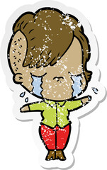 distressed sticker of a cartoon crying girl