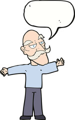 cartoon old man spreading arms wide with speech bubble
