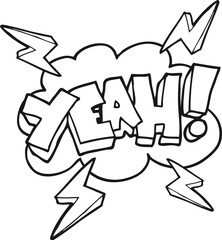 Yeah! black and white cartoon symbol