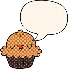 cute cartoon pie and speech bubble in comic book style