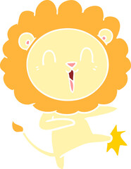 laughing lion flat color style cartoon