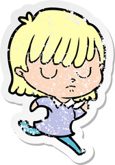 distressed sticker of a cartoon woman