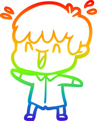 rainbow gradient line drawing cartoon laughing boy