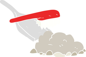 flat color illustration of a cartoon dust pan and brush sweeping up rubble