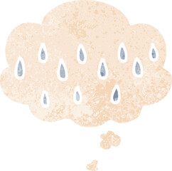 cartoon rain and thought bubble in retro textured style