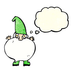 cartoon tiny santa with thought bubble