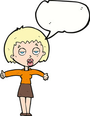 cartoon bored woman with speech bubble