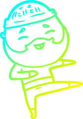 cold gradient line drawing cartoon happy bearded man