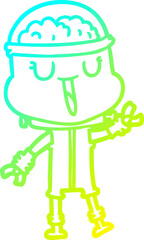 cold gradient line drawing happy cartoon robot