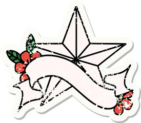 grunge sticker with banner of a star