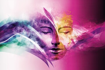Pink Mental Health Awareness, State of Mind, Human Soul Energy Power Spirit, Inner Peace, Woman, Generative AI