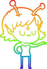 rainbow gradient line drawing cartoon alien girl