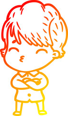 warm gradient line drawing cartoon woman thinking