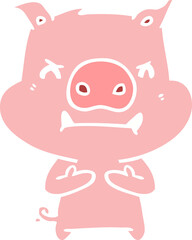angry flat color style cartoon pig