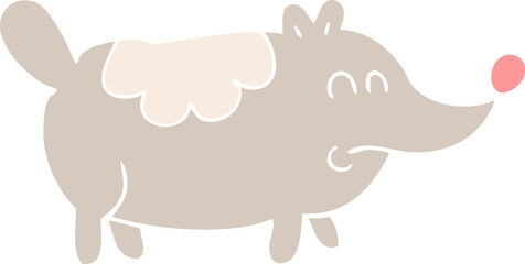 flat color illustration of a cartoon small fat dog