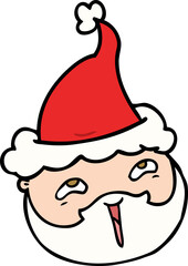 line drawing of a male face with beard wearing santa hat