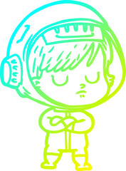 cold gradient line drawing cartoon astronaut woman
