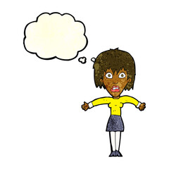 cartoon shocked woman with thought bubble
