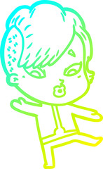 cold gradient line drawing cartoon surprised girl in science fiction clothes