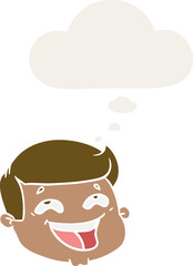 happy cartoon male face and thought bubble in retro style