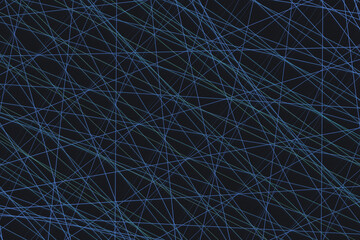 Blue pattern of interlaced lines on a black background. Abstract fractal 3D rendering