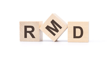 rmd - wooden blocks with letters, top view on white background