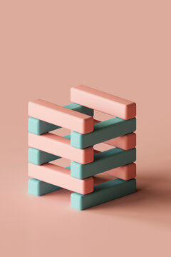 3d render of pink and blue abstract bricks