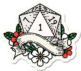 natural one d20 dice roll sticker