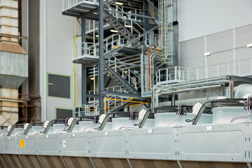 Complex technology, steel elements and access platforms in outdoor, pipelines of the process complex of the thermal power plant, burning RDF fuel.