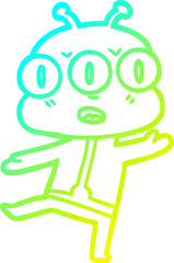 cold gradient line drawing cartoon three eyed alien