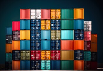 Obraz premium Stack of many colorful shipping containers, generative AI.