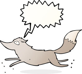 cartoon wolf running with speech bubble