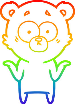 recommend clip art: rainbow gradient line drawing cartoon bear shrugging shoulders