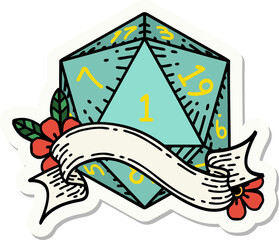 natural one d20 dice roll sticker